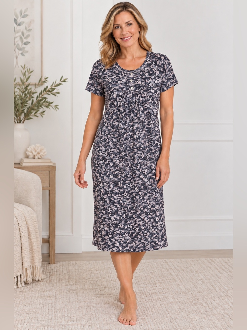 Short Sleeve Nightgown with Fooler Buttons